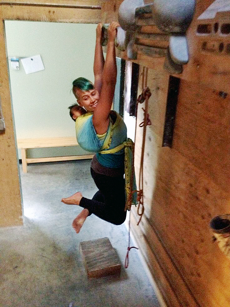 DaniHangingWrappedBaby Hanging Around with Baby on Back