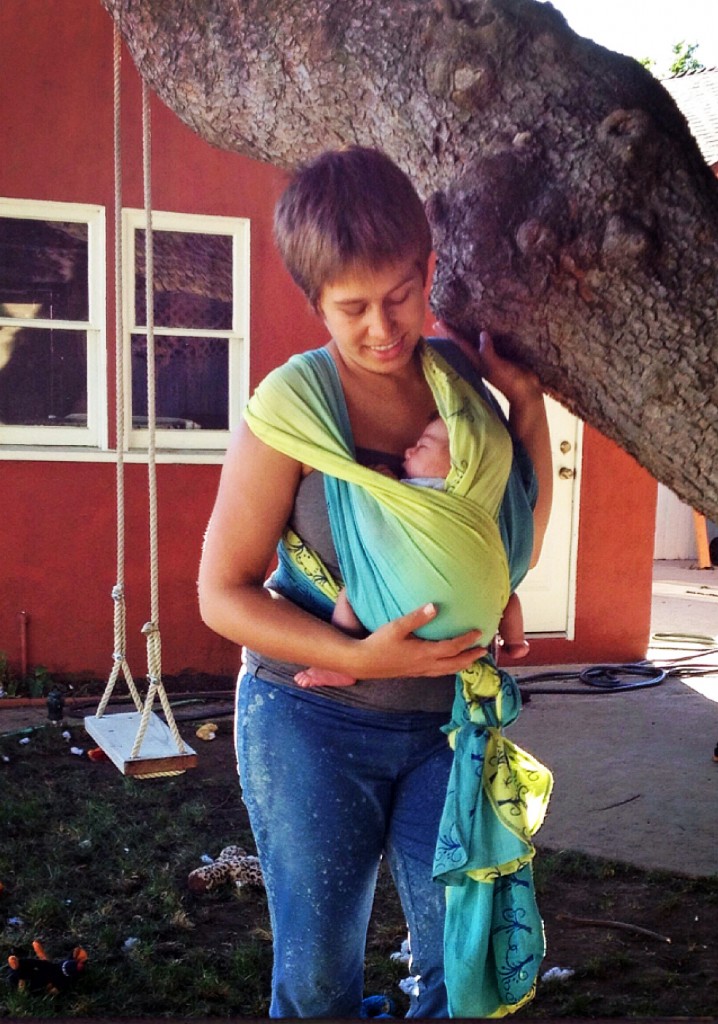 DaniNewbornWrap Keeping infant close in a wrap.