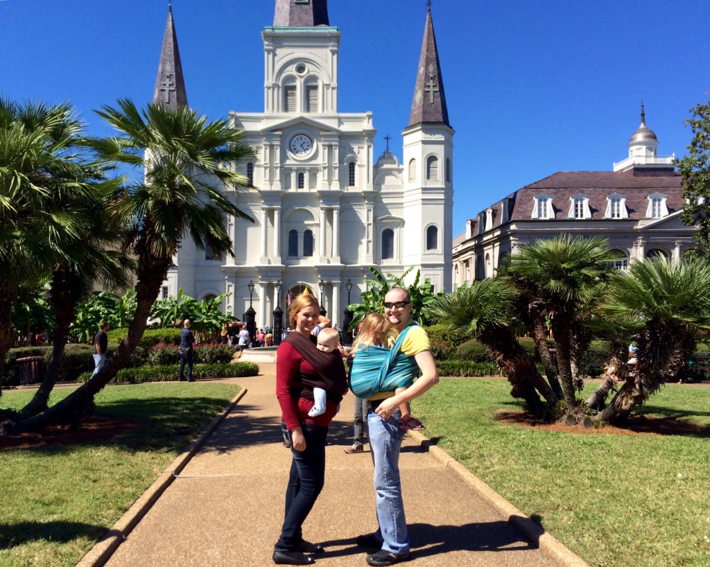 NOLA Babywearing in Jackson Square New Orleans LA.