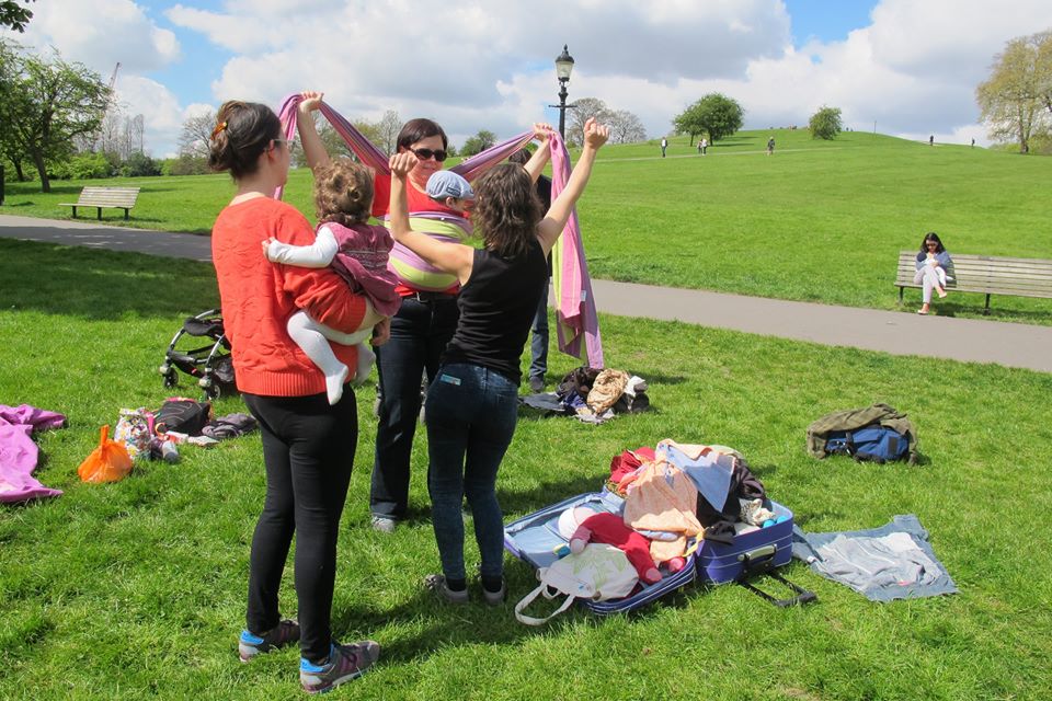 WalkingMoms3 Learning to use a woven wrap on the Babywearing Walk